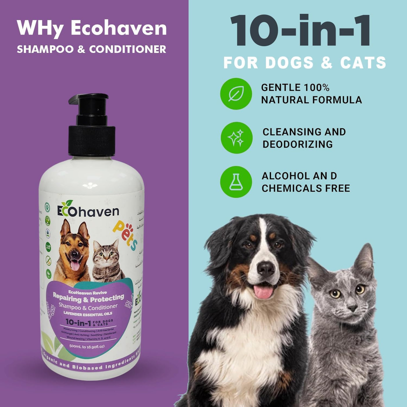 Organic Repairing & Protecting Shampoo & Conditioner for Dogs & Cats – 10 in 1